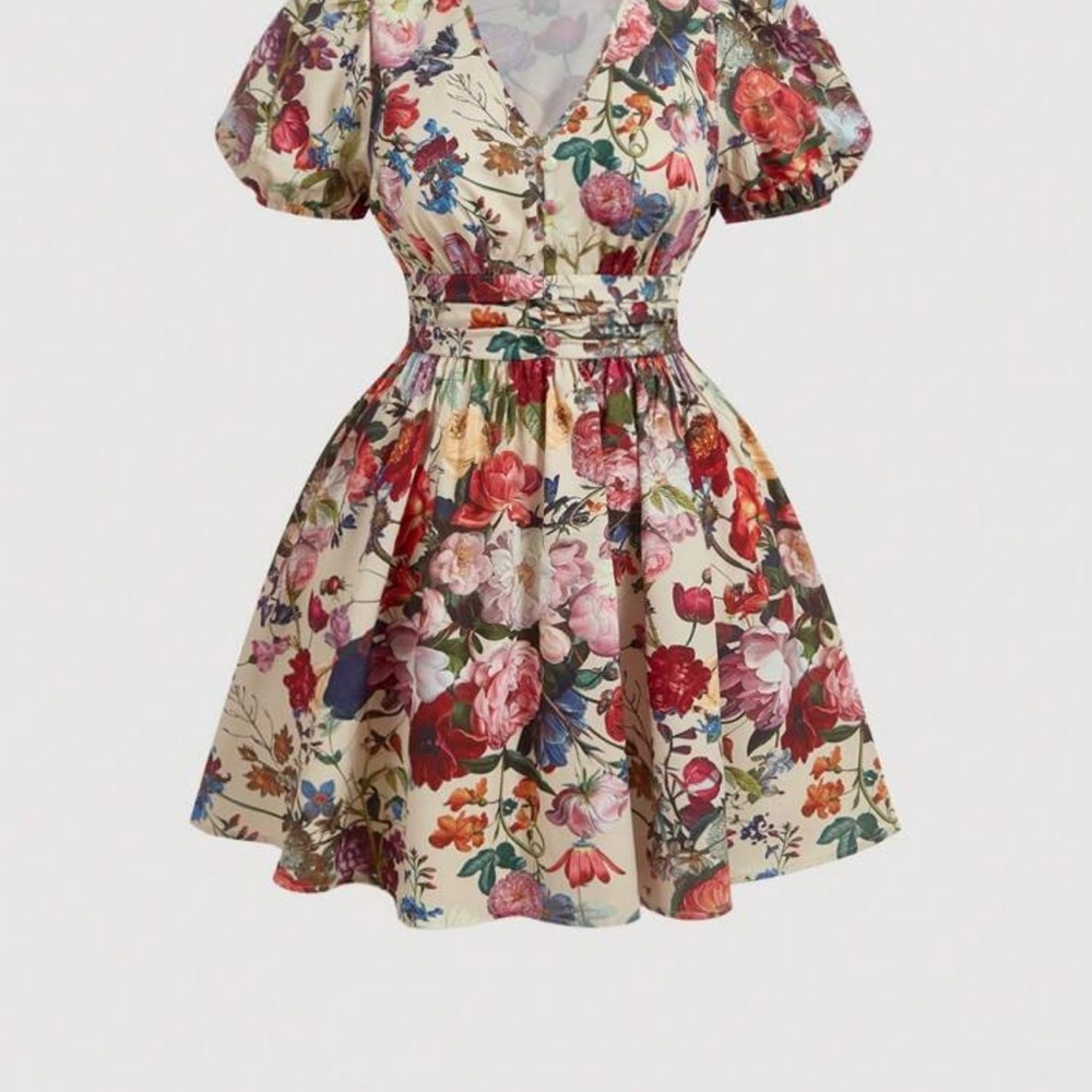 Floral Print Puff Sleeve Dress